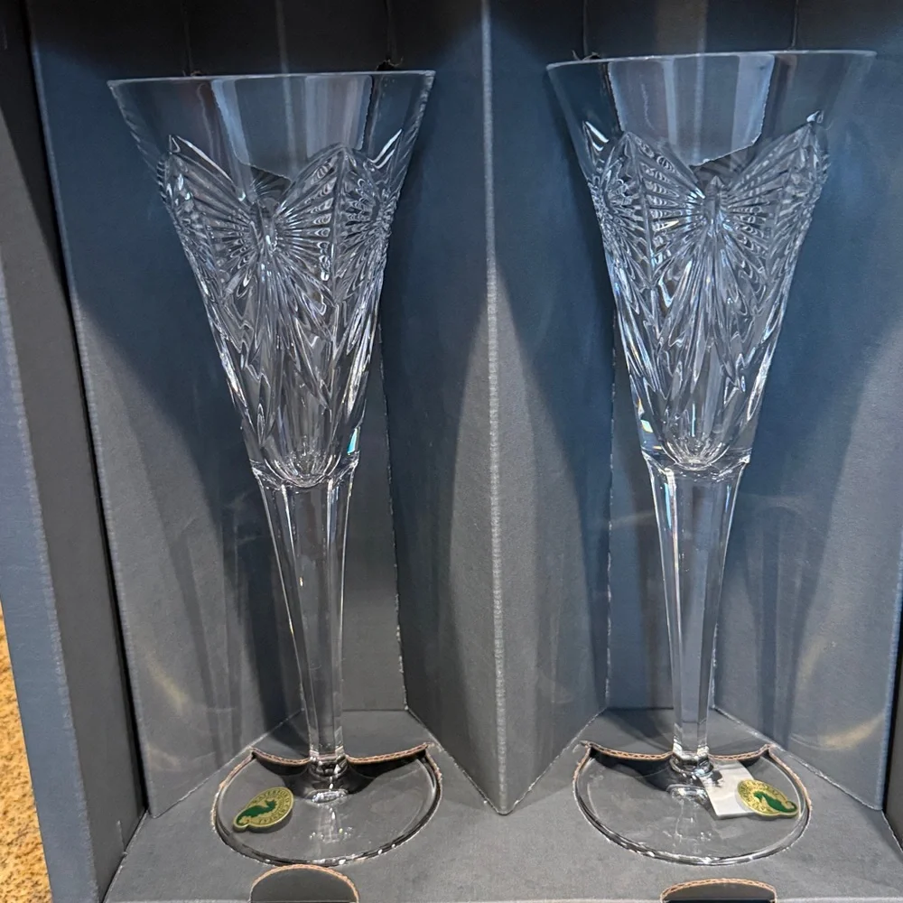 Waterford Crystal Millennium Collection Happiness Toasting Flutes New in Box